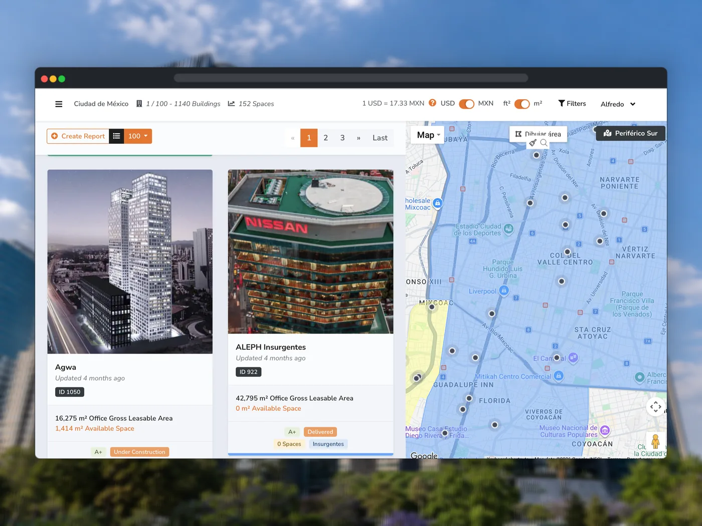 Catálogo de edificios de oficinas con mapa en Datoz
